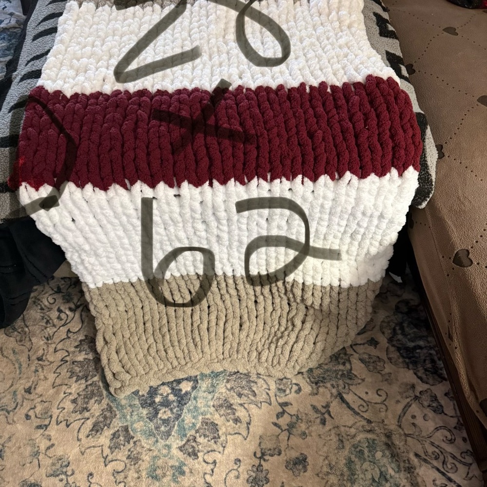 Chunky Striped Cozy Throw Blanket - Burgundy, White & Tan